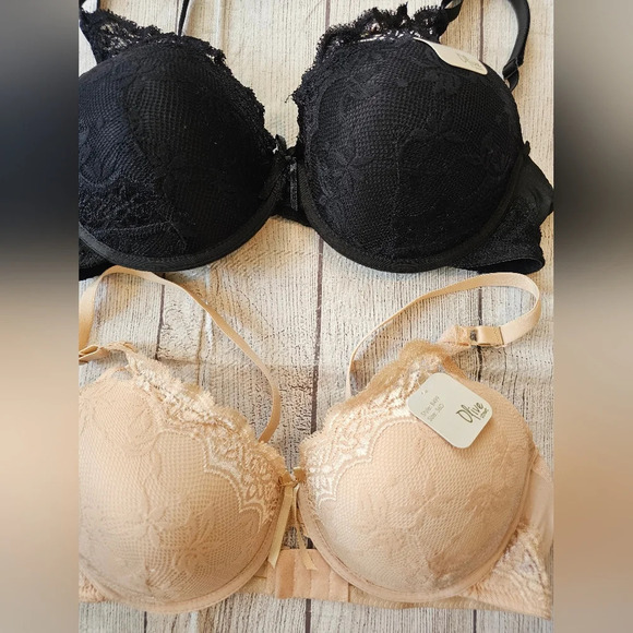 Olive Street Lot of 2 •Size 36D• Black & Cream Lace Underwire Padded Bra New Tag - Picture 2 of 4